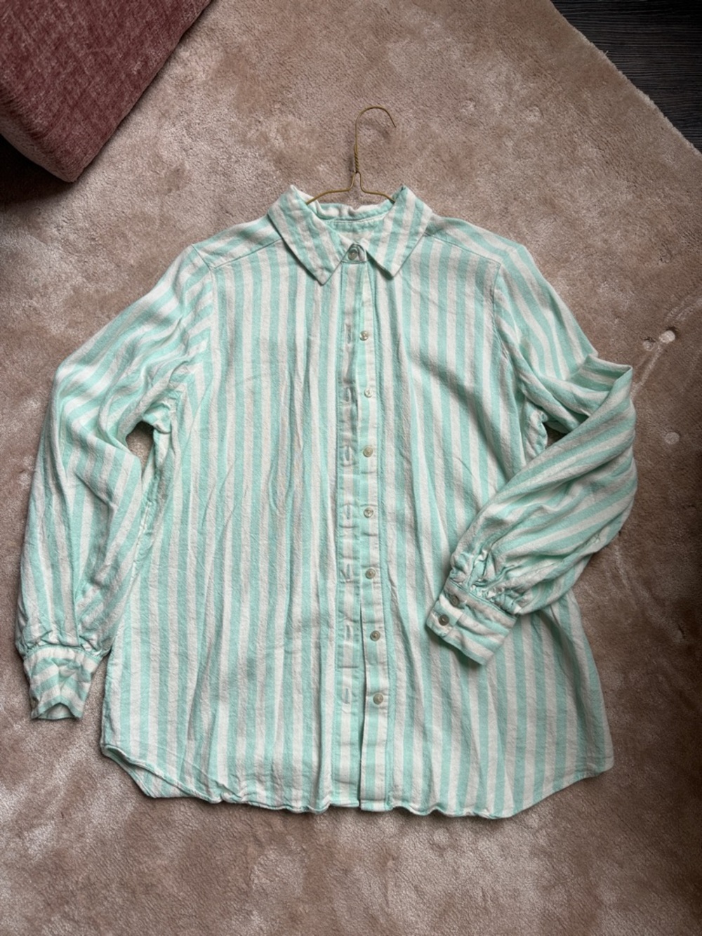 LC Lauren Conrad Mint Green and White Striped Button-Down Shirt